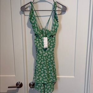 Green Floral Ruffle Dress